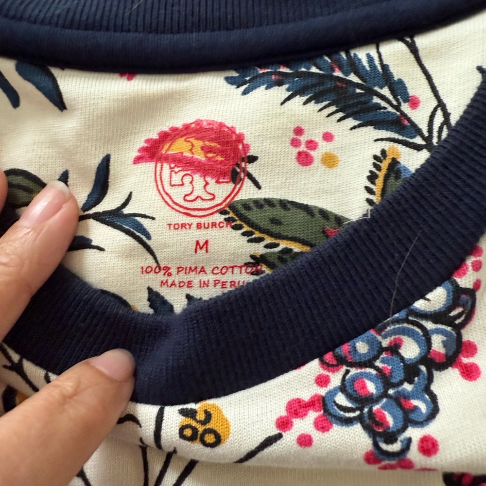 Tory Burch Cream Floral tshirt dress  with Navy Accents
